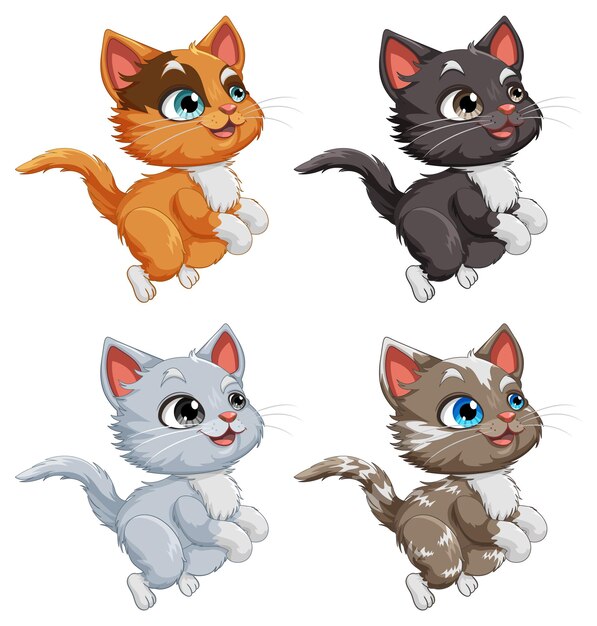 Colección de lindos gatos en pose de salto