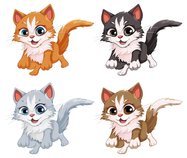 Colección de lindos gatos en pose de salto