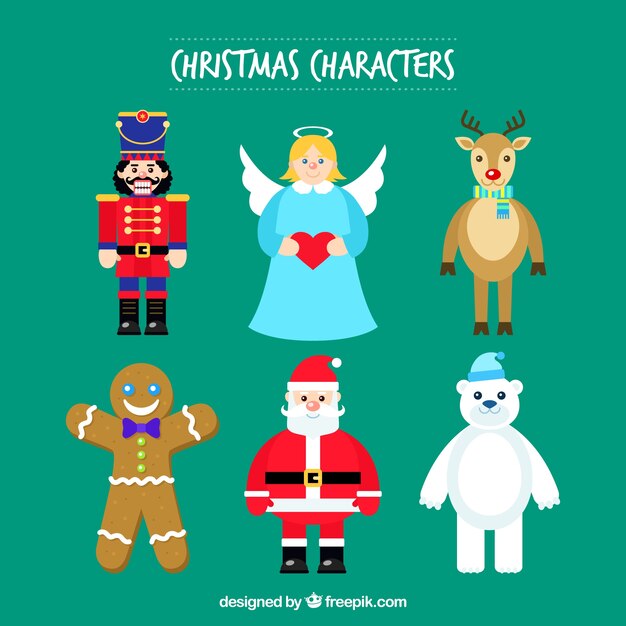Colección de lindos personajes de navidad en diseño plano 