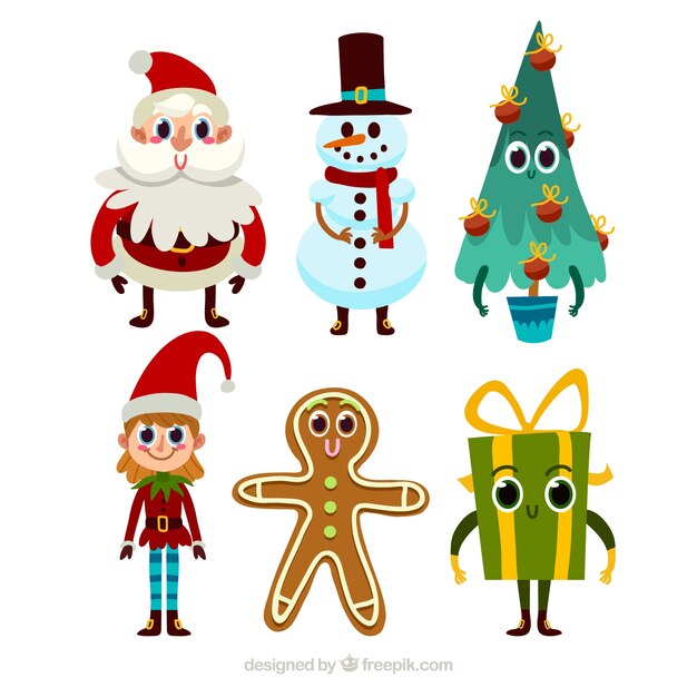 Colección de lindos personajes de navidad en estilo de dibujos animados