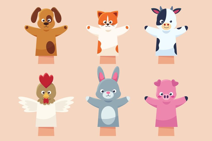 Vector gratuito colección de lindos títeres de mano para niños.