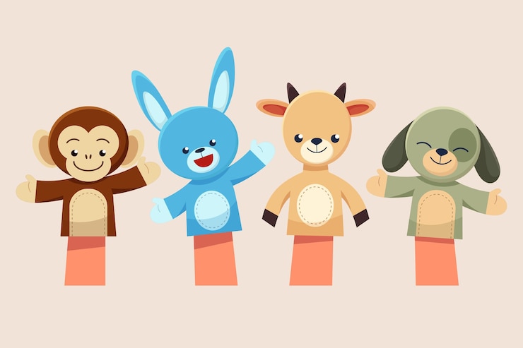 Vector gratuito colección de lindos títeres de mano para niños.