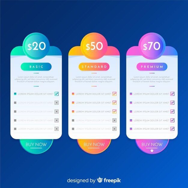 Colección de lista de precios en color degradado