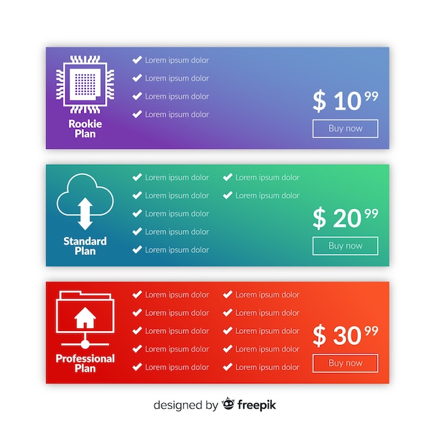 Vector gratuito colección de lista de precios en color degradado