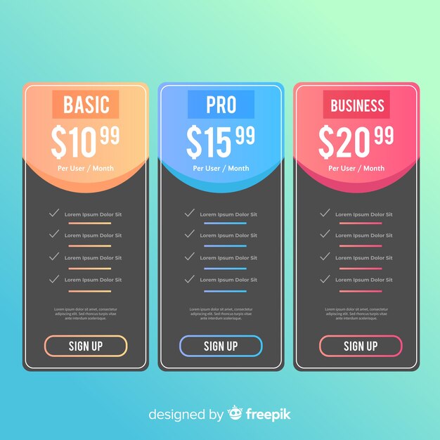 Colección de lista de precios en color degradado