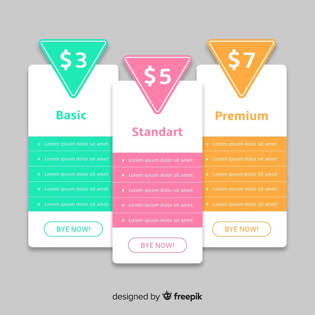 Colección de lista de precios en diseño plano