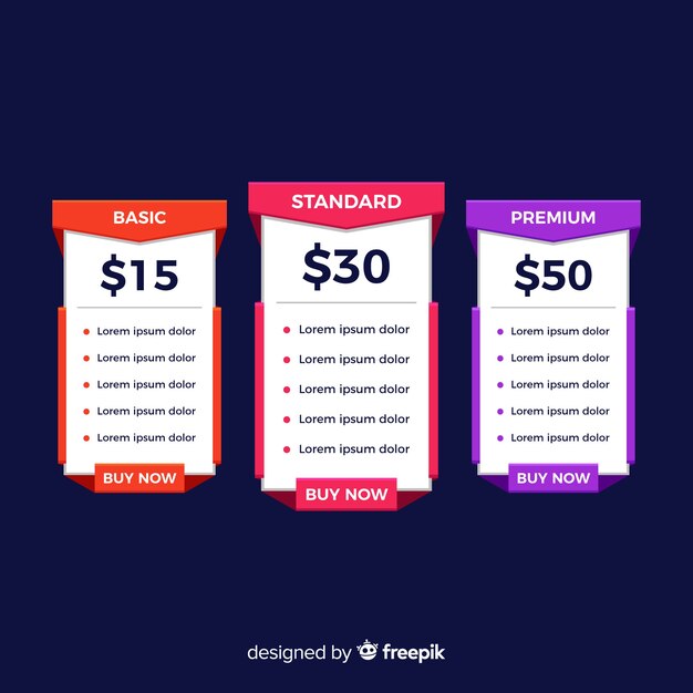 Colección de lista de precios en diseño plano