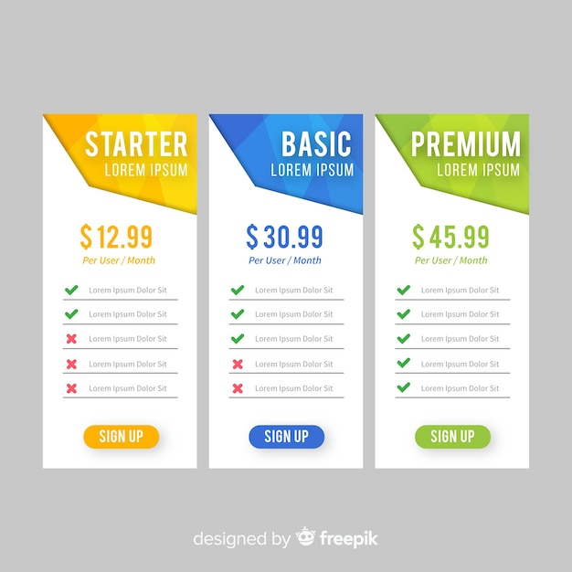 Colección de lista de precios en diseño plano