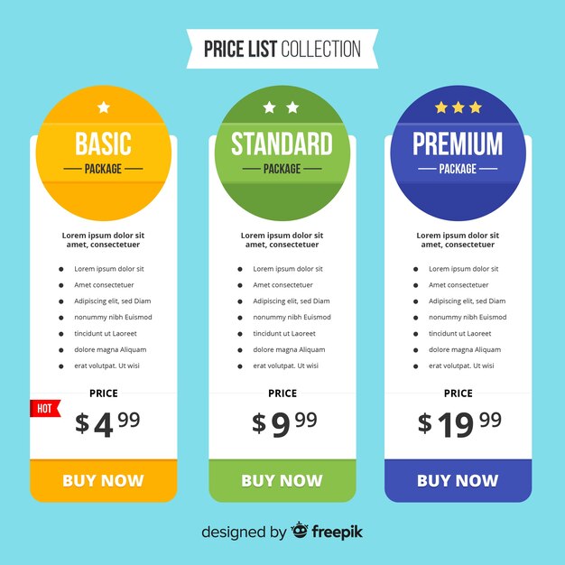 Colección de listas de precios diseño plano
