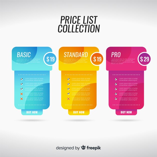 Colección listas de precios diseño plano