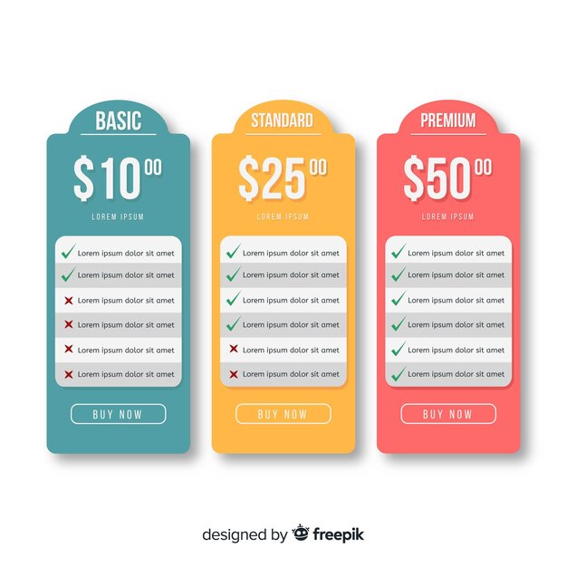 Colección listas de precios diseño plano