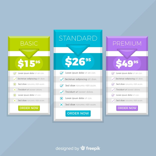 Colección de listas de precios diseño plano