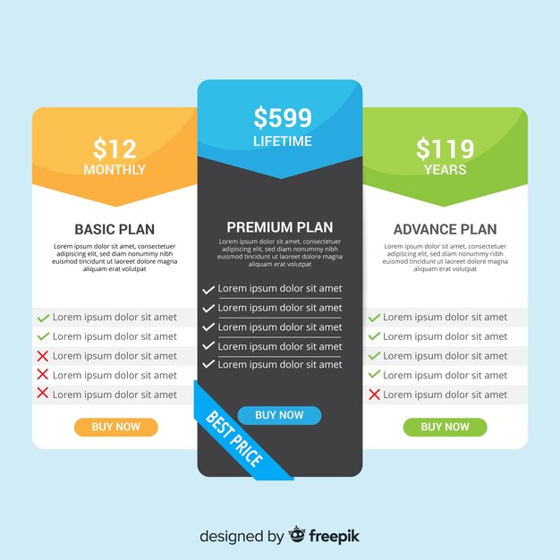 Colección de listas de precios diseño plano
