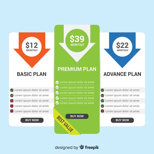 Colección de listas de precios diseño plano