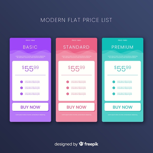 Vector gratuito colección de listas de precios diseño plano