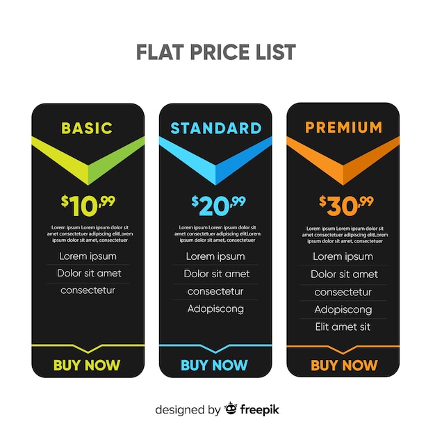 Colección listas de precios diseño plano