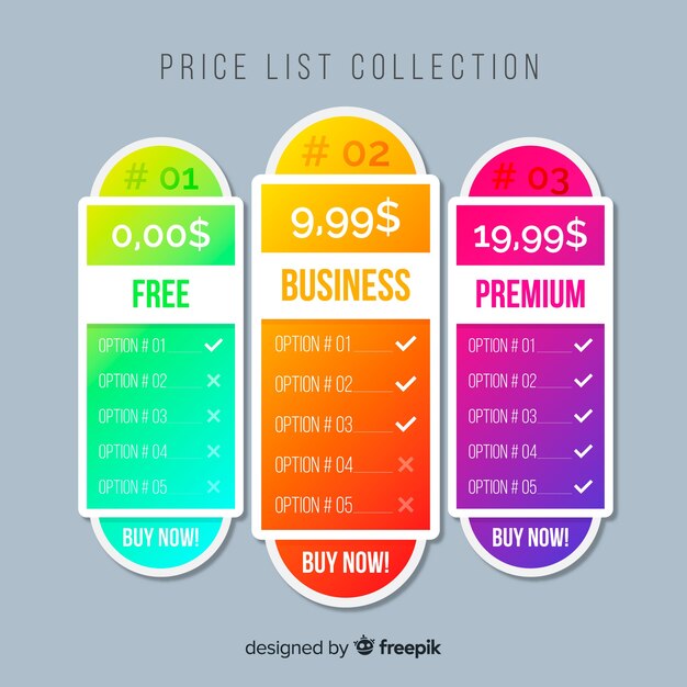 Vector gratuito colección listas de precios diseño plano