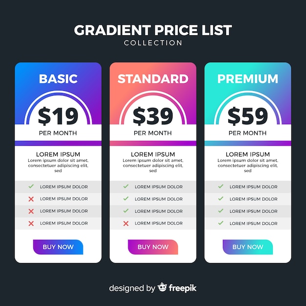 Colección listas de precios diseño plano