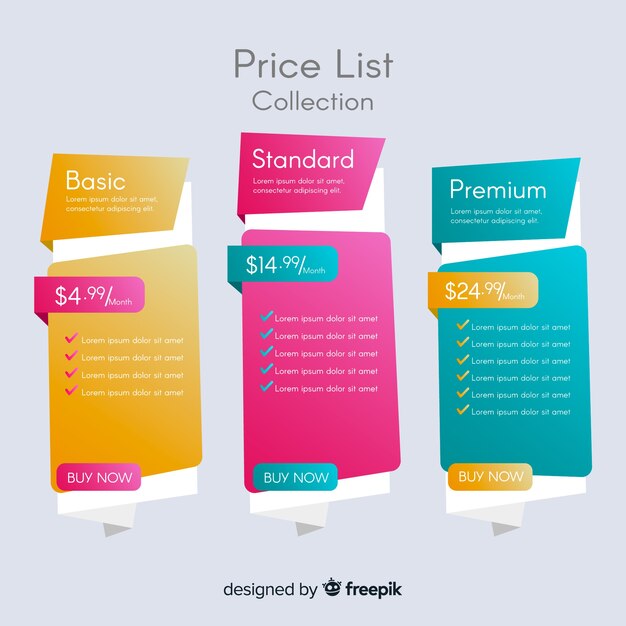 Colección listas de precios diseño plano