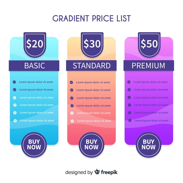 Colección listas de precios diseño plano