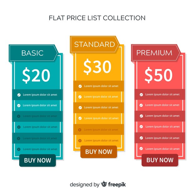 Colección listas de precios diseño plano