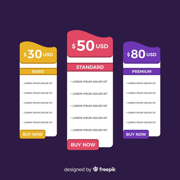 Colección de listas de precios diseño plano