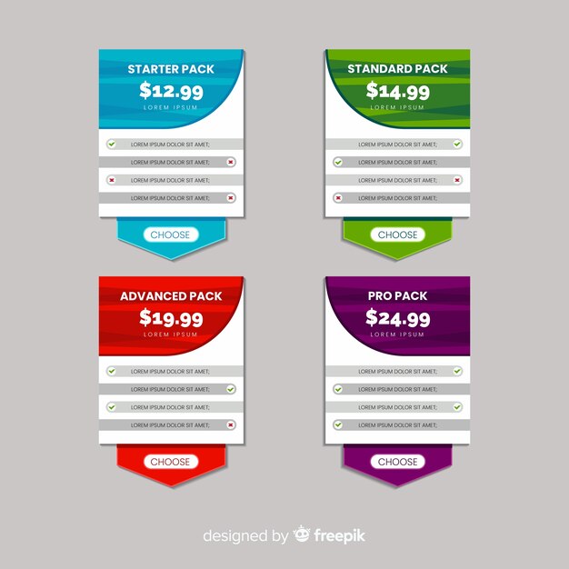 Colección de listas de precios diseño plano