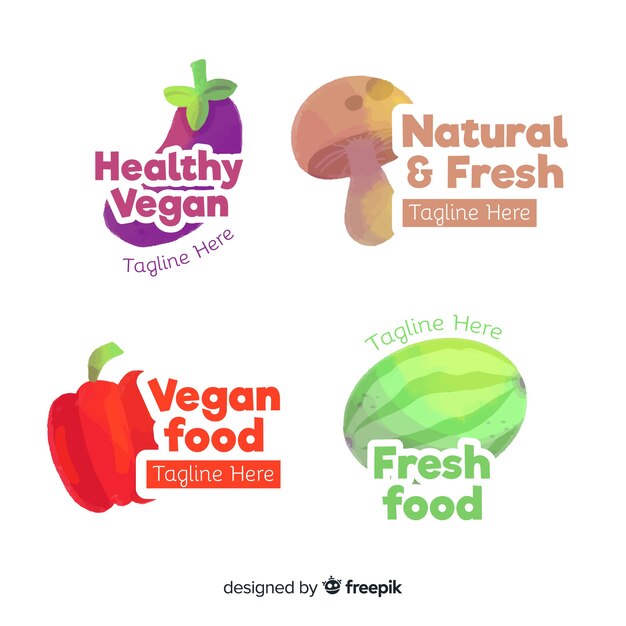 Colección logo comida sana dibujada a mano