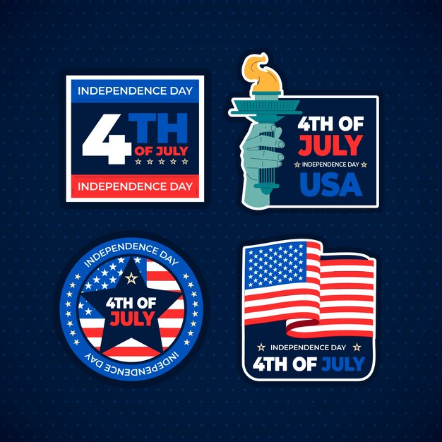Colección de logos del 4 de julio dibujados a mano