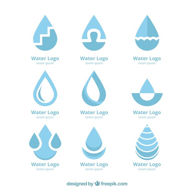 Colección de logos de agua para empresas en estilo plano 