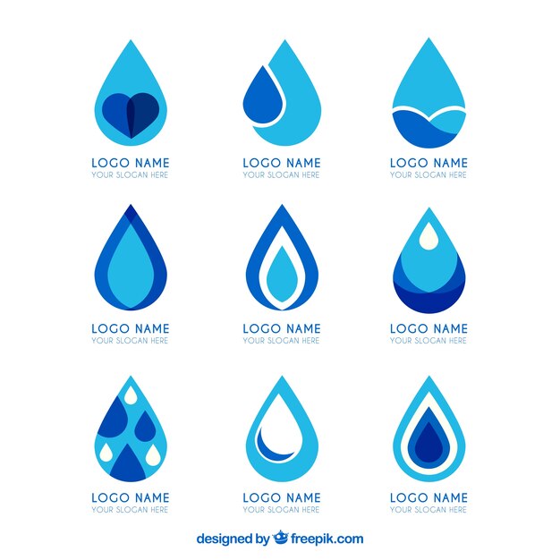 Colección de logos de agua para empresas en estilo plano 