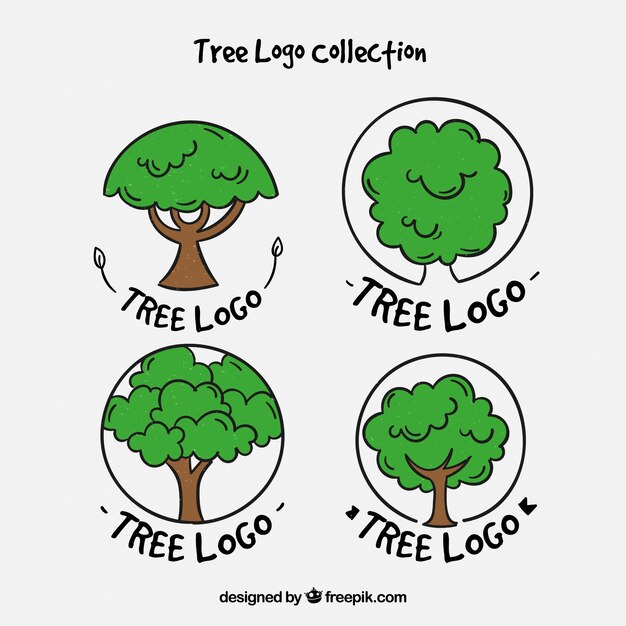 Colección de logos de árbol en estilo hecho a mano