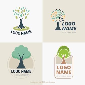 Colección de logos de árbol en estilo hecho a mano
