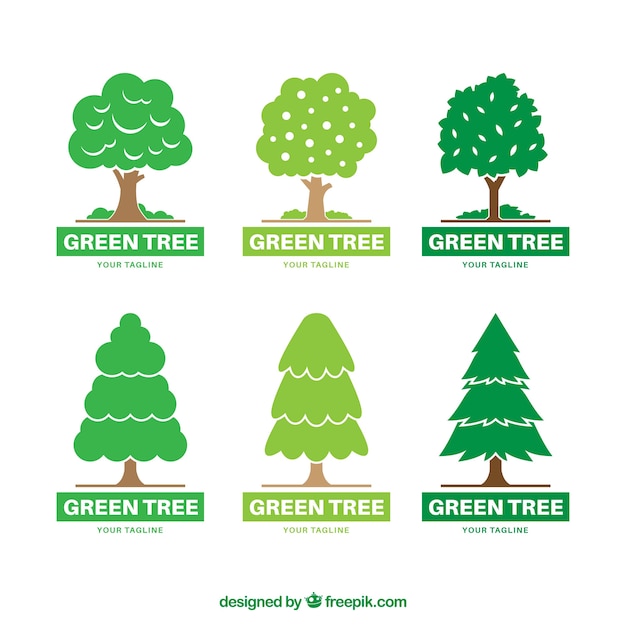 Vector gratuito colección de logos de árbol en estilo hecho a mano