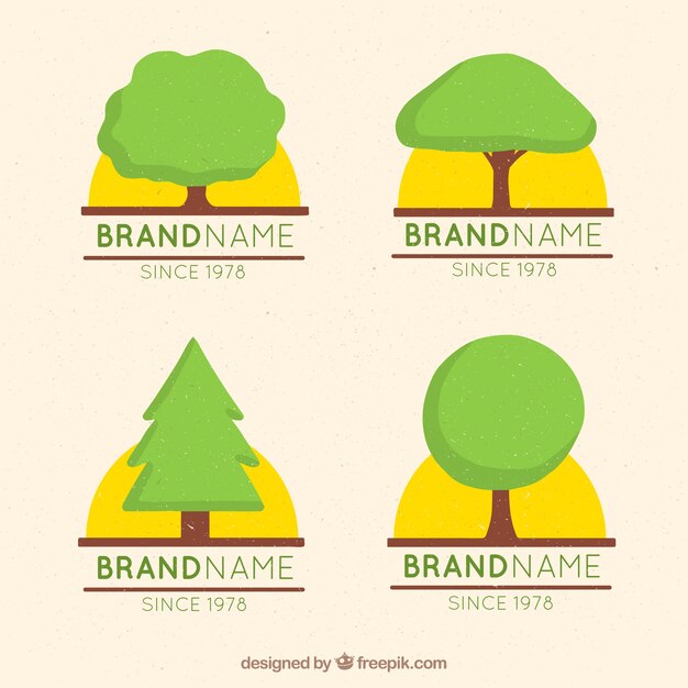 Colección de logos de árbol en estilo hecho a mano