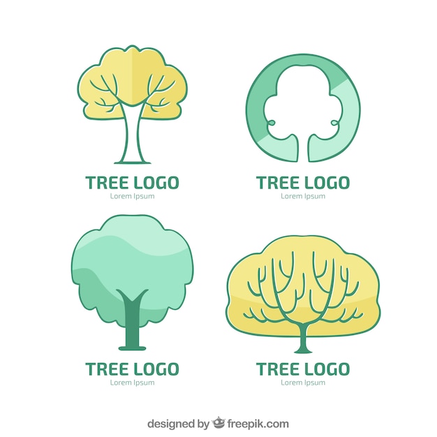 Colección de logos de árbol en estilo hecho a mano
