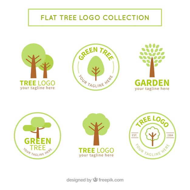Colección de logos de árbol en estilo plano