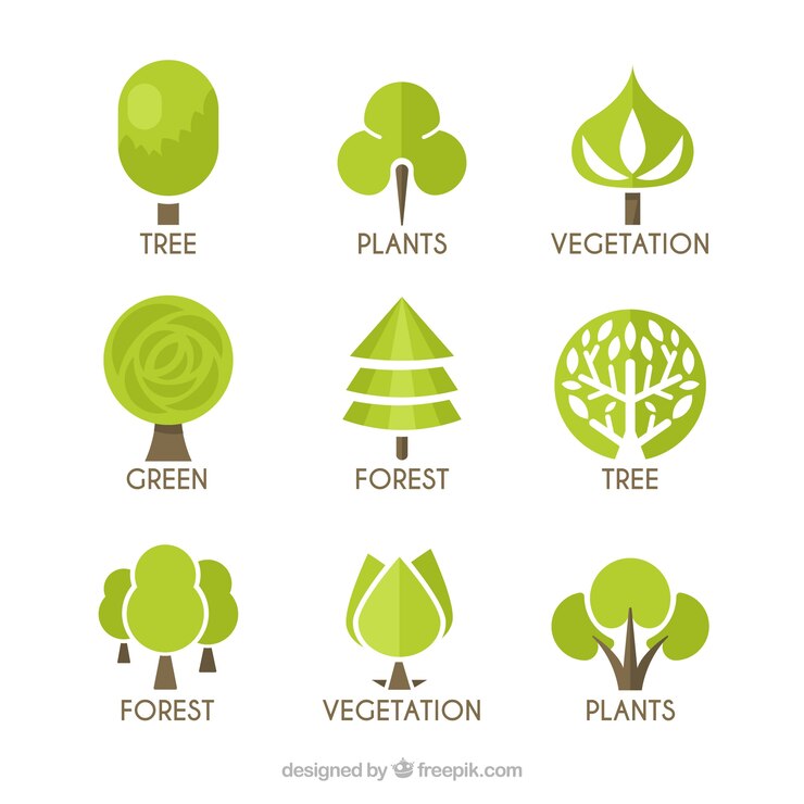 Vector gratuito colección de logos de árbol en estilo plano