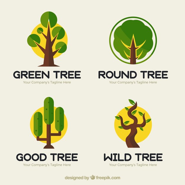 Colección de logos de árbol en estilo plano