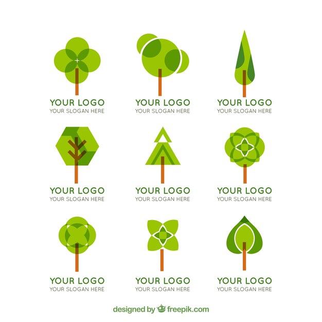 Colección de logos de árbol en estilo plano