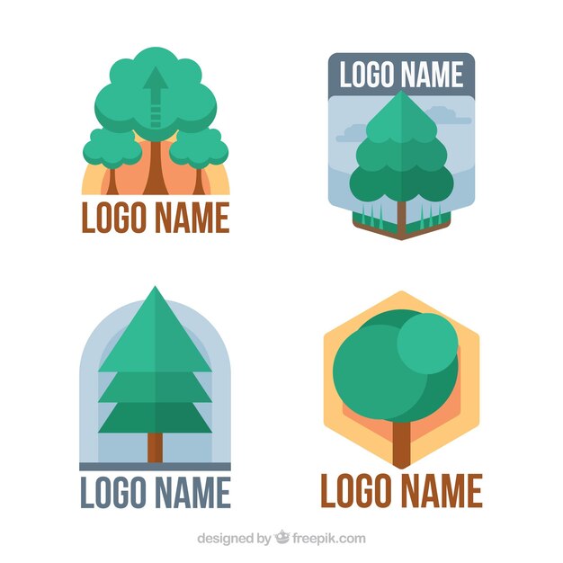 Colección de logos de árbol en estilo plano