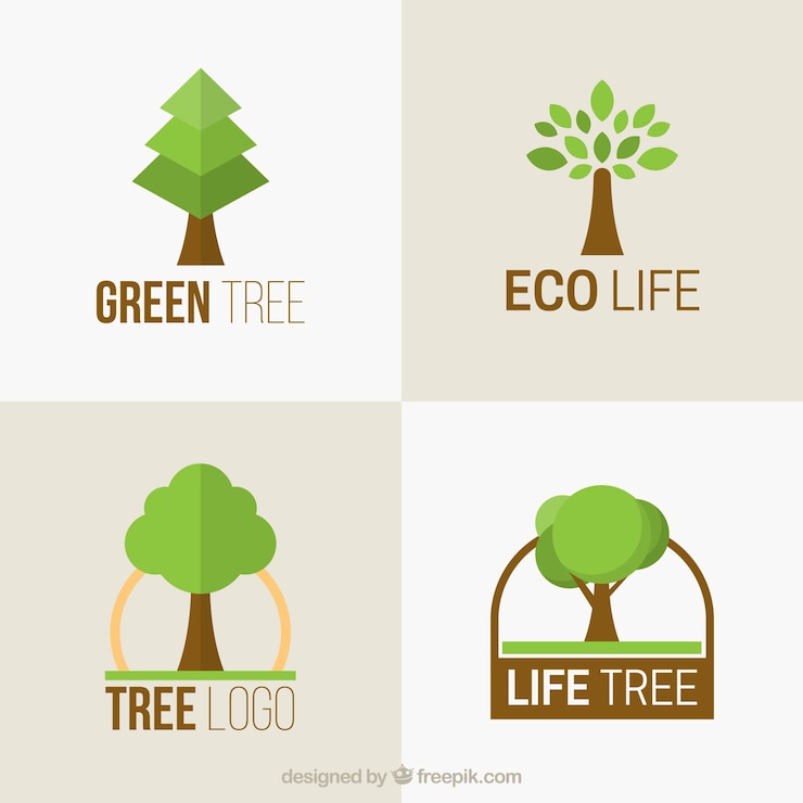 Vector gratuito colección de logos de árbol en estilo plano