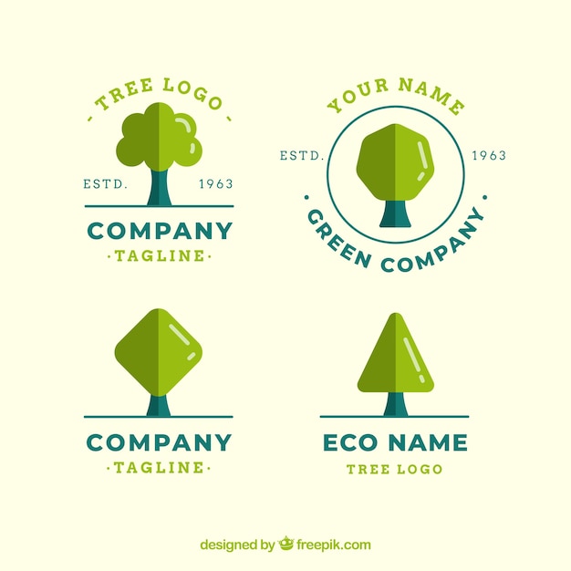 Colección de logos de árbol en estilo plano