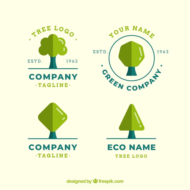 Colección de logos de árbol en estilo plano