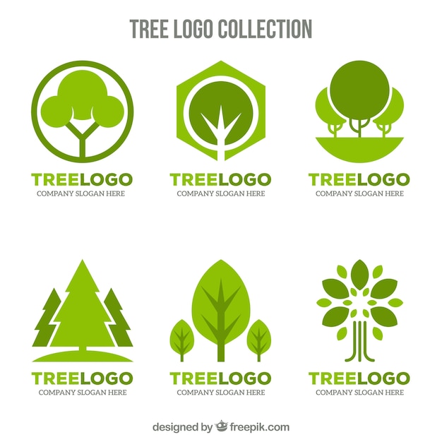 Colección de logos de árbol en estilo plano