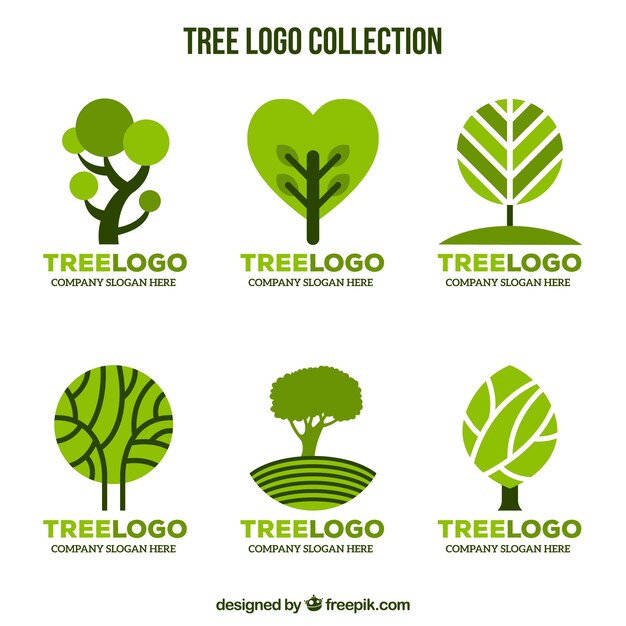 Colección de logos de árbol en estilo plano