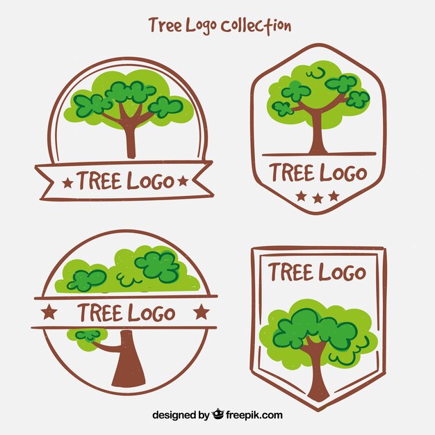Colección de logos de árboles en estilo hecho a mano