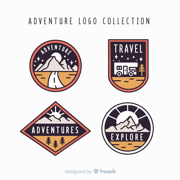 Vector gratuito colección de logos de aventura dibujados a mano