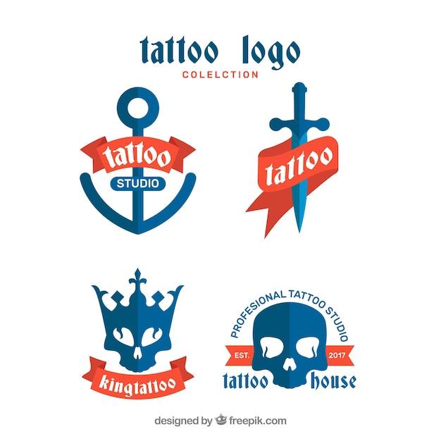 Colección de logos azules de tatuajes