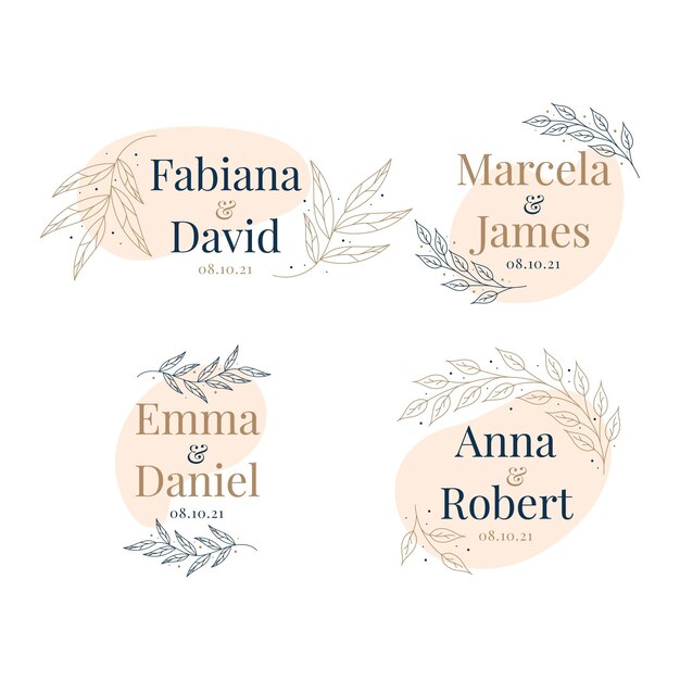 Colección de logos de boda en diseño plano